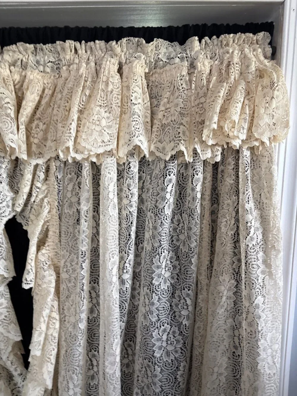 Cream Lace Curtain Panels Ruffles 66